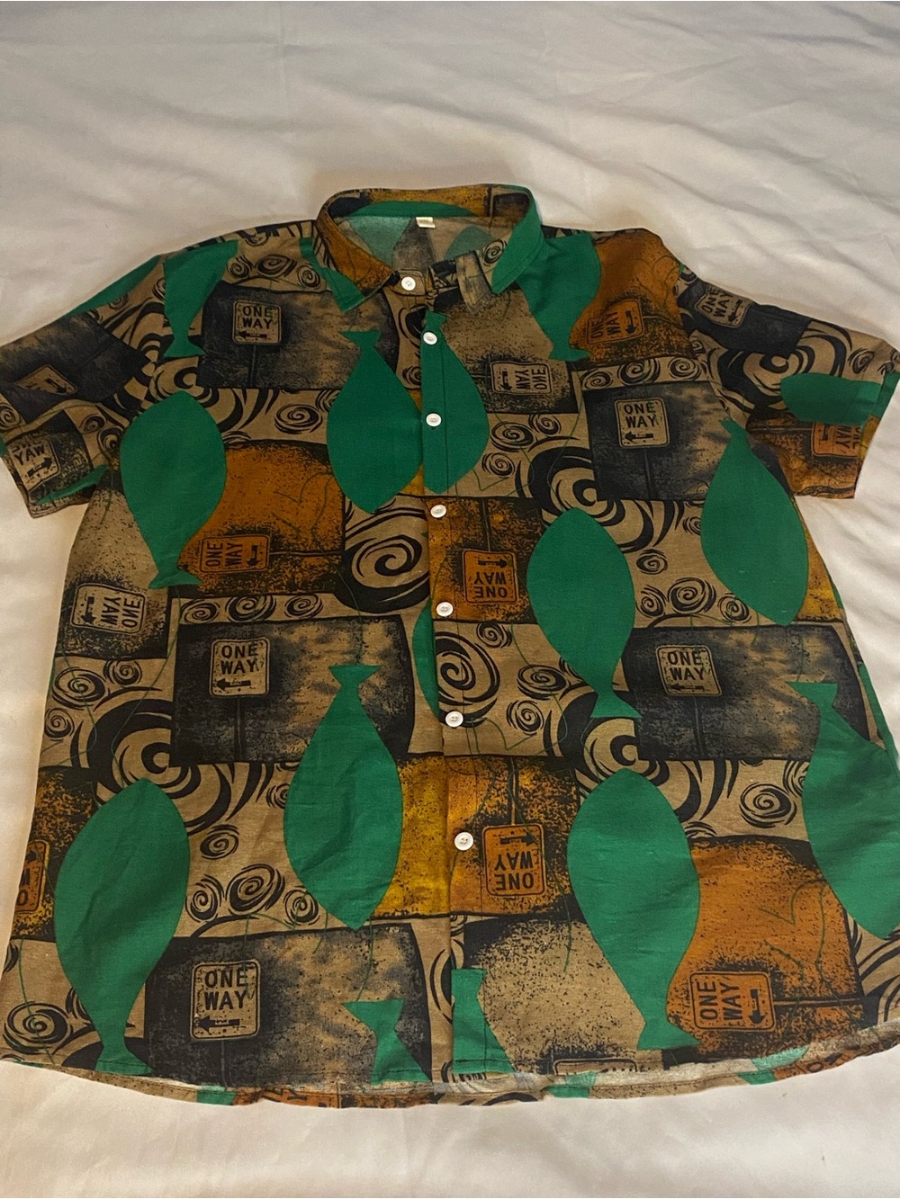 Mens Casual Button Down Shirt Size 2X Black/Brown/ Green Short Sleeve Shirt